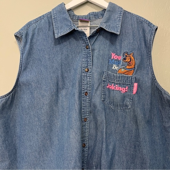 Cartoon Network Scooby-Doo Denim Vest Shirt Vintage 2000s Y2K Size 26/28W - Picture 1 of 9